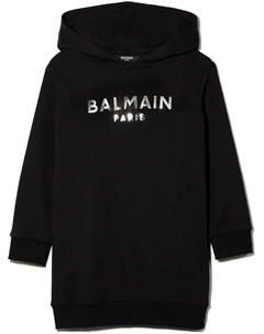 Платье с капюшоном и логотипом, черный Balmain kids