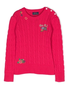Джемпер фактурной вязки с вышивкой, розовый Polo ralph lauren kids