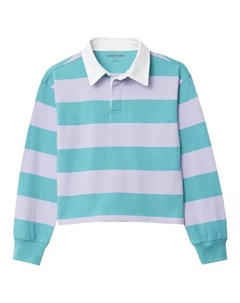 Рубашка для регби с длинным рукавом в полоску для девочек 2–16 лет, цвет lilac green stripe Lands' end