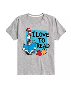 Футболка с рисунком кота в шляпе Доктора Сьюза "Я люблю читать" для мальчиков 8-20 лет, серый Licensed character