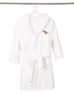 Детский плюшевый халат с капюшоном Dino Super Plush Double Brushed, белый Linum home