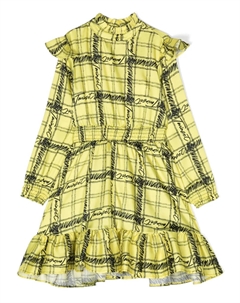Клетчатое платье с оборками и логотипом, желтый Twin-set kids