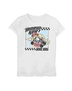 Футболка с ретро-постером для девочек 7-16 лет с изображением гоночного картинга Nintendo Mario Kart и дрифта, белый Licensed character