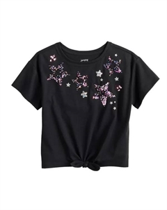 Футболка с коротким рукавом и завязками спереди для девочек 4-12 лет, цвет celestial star black Jumping beans