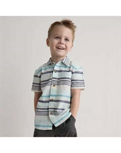 Рубашка с короткими рукавами и застежкой на пуговицы для мальчиков и малышей, цвет ivory blue stripe Jumping beans