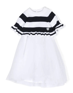 Платье миди с юбкой из шифона и контрастными полосками, белый Monnalisa