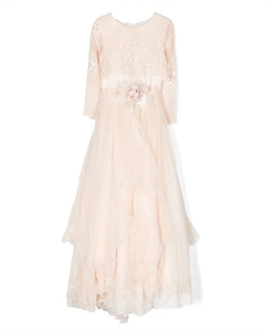 Платье с цветочной аппликацией, нейтральный Mimilù