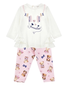 Комплект из топа и брюк с принтом, белый Monnalisa