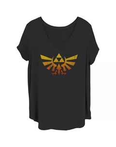 Футболка с V-образным вырезом и принтом "Герб Хайрула на закате" из The Legend of Zelda для подростков plus size, черный Licensed character