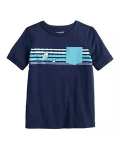 Мальчиковая адаптивная футболка с карманом и коротким рукавом для детей 4-12 лет, цвет navy shark pocket Jumping beans