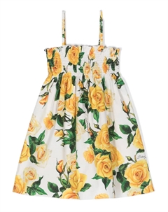 Расклешенное платье с цветочным декором, белый Dolce & gabbana kids