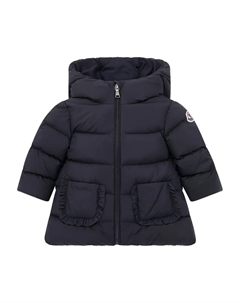 Пуховик с капюшоном и оборками, синий Moncler enfant