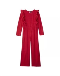 Вязаный комбинезон с длинными рукавами и оборками для девочек, цвет apple red Lands' end