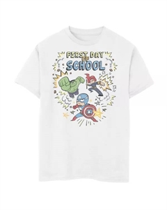 Футболка с простым рисунком Мстителей в честь первого дня школы для мальчиков 8-20 лет, белый Marvel