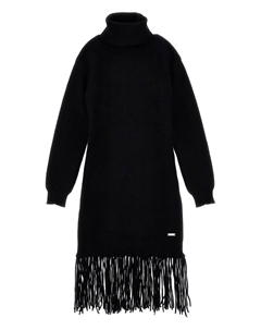 Трикотажное платье с бахромой, черный Monnalisa