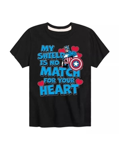 Футболка с коротким рукавом и принтом «Капитан Америка: мой щит не сравнится с твоим сердцем» для мальчиков 8–20 лет, черный Marvel