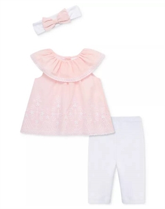 Комплект для девочек: топ с глазками, леггинсы и повязка на голову (3 предмета), розовый Little me
