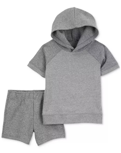 Детский стеганый комплект с капюшоном для мальчиков: рубашка и шорты, 2 предмета, серый Carter`s