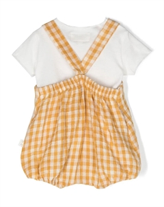Комплект из футболки и ромпера в клетку, желтый Teddy & minou