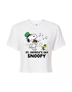 Детская укороченная футболка с арахисом и Снупи в честь Дня святого Патрика, белый Licensed character