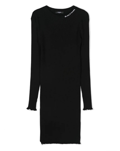 Платье в рубчик с жаккардовым логотипом, черный Balmain kids