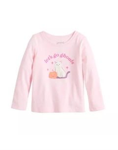 Футболка с длинным рукавом и принтом на Хэллоуин для девочек 4-12 лет, цвет pink ghost kitty Jumping beans