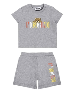 Комплект из топа и шортов с принтом Teddy Bear, серый Moschino kids