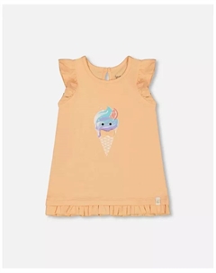 Туника для девочек из органического хлопка с рюшами и принтом, цвет: светло-оранжевый и мороженое в рожке Deux par deux