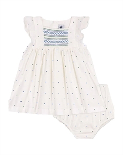 Комплект из платья и блумеров в горох, белый Petit bateau