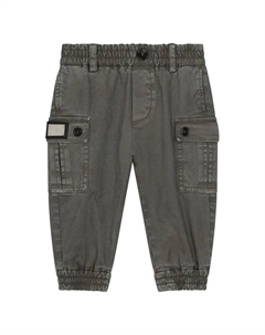 Габардиновые брюки карго с логотипом, серый Dolce & gabbana kids