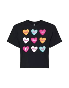 Детская укороченная футболка с принтом в виде конфет-сердечек, черный Barbie