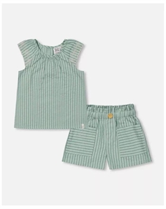 Комплект из блузки и шорт для девочек Chambray в полоску, цвет мятный, зеленый Deux par deux