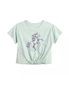 Футболка с коротким рукавом и завязками спереди для девочек 4-12 лет, цвет unicorn shine mint Jumping beans