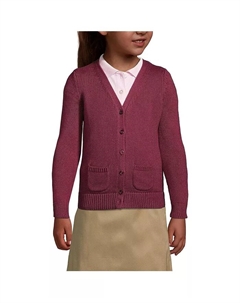 Детский школьный кардиган из хлопка и модала на пуговицах для девочек, красный Lands' end