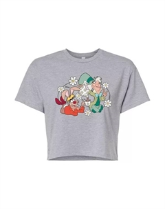 Укороченная футболка для юниоров «Алиса в стране чудес» с безумным шляпником и зайцем, серый Disney