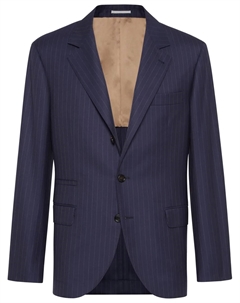 Полосатый пиджак из вирджинской шерсти, синий Brunello cucinelli