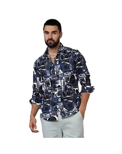 Мужская рубашка в синем и черном цветах с абстрактным геометрическим принтом, синий Campus sutra