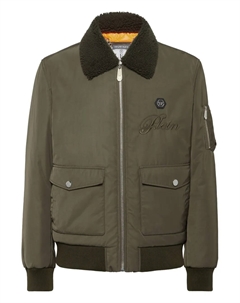 Бомбер с меховым воротником и вышивкой, зеленый Philipp plein