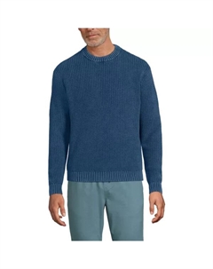Мужской свитер с длинными рукавами, окрашенный в готовом виде, синий Lands' end