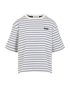 Полосатая футболка с логотипом, белый Miu miu