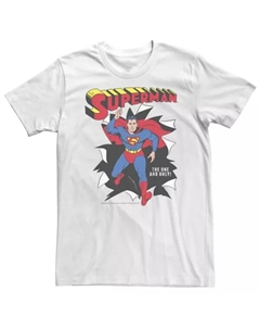 Футболка с постером "Супермен DC Comics" пробивающий стену больших размеров, белый Licensed character