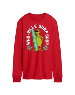 Мужская футболка с длинным рукавом с принтом «Доктор Сьюз, Гринч, Ктовилль, серф-шоп», красный Licensed character