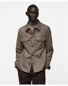 Мужская фланелевая рубашка-овершот из смесовой шерсти, коричневый Mango