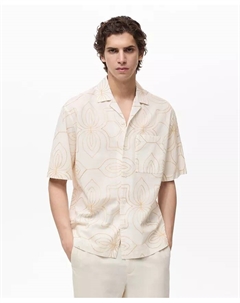 Мужская рубашка с вышивкой и воротником-стойкой, белый Mango