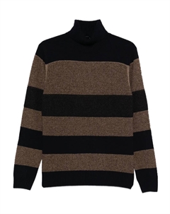 Шерстяной свитер в полоску с высоким воротником, синий Barba