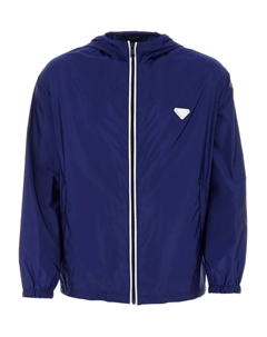Ветровка с капюшоном из переработанного нейлона, синий Prada