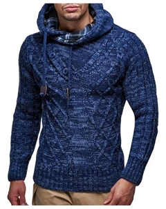 Мужской вязаный пуловер | Удлиненный худи приталенного кроя | Базовый зимний худи-свитер для мужчин, синий Leif nelson