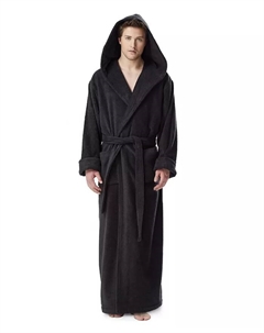 Мужской толстый длинный до щиколотки халат с капюшоном из турецкого хлопка, черный Арус