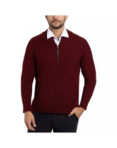 Мужской ребристый свитер с молнией на четверть, бургундия Xray