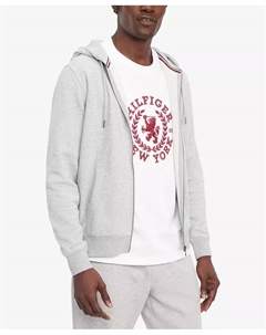 Мужская худи с длинным рукавом на молнии и логотипом-флагом, серый Tommy hilfiger